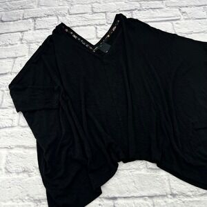 Dolan Anthropologie Women's Black Deep V-Neck 3/4 Sleeve Oversized Knit Shirt S